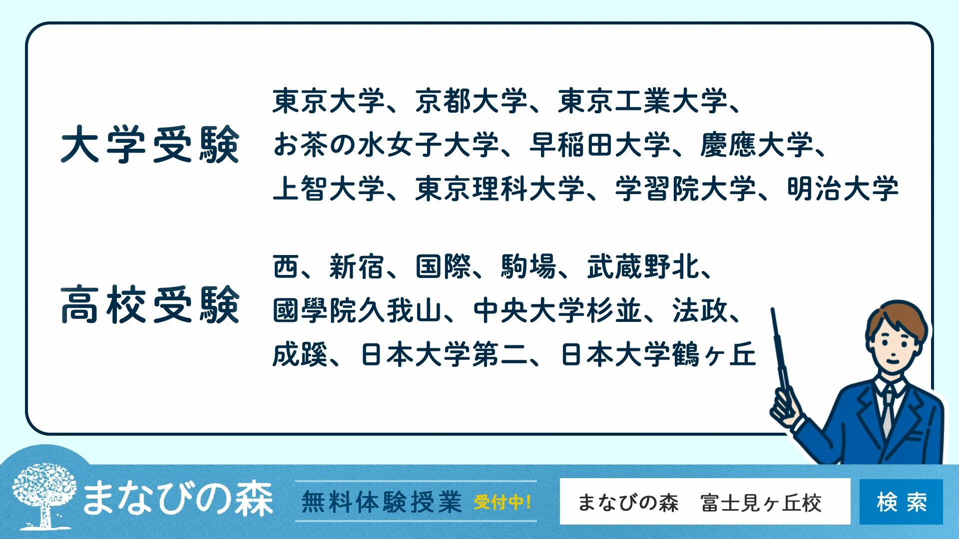 杉並区・世田谷区で大学受験・高校受験の個別指導塾をお探しなら｜京王井の頭線富士見ヶ丘の個別指導塾まなびの森